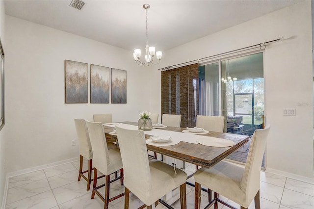 17084 Harbor Oak Pkwy, Winter Garden, FL 34787 - dining area featuring a chandelier, light marble finish floors, and baseboards