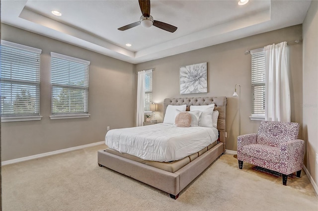 17084 Harbor Oak Pkwy, Winter Garden, FL 34787 - bedroom with a raised ceiling, carpet, baseboards, recessed lighting, and ceiling fan