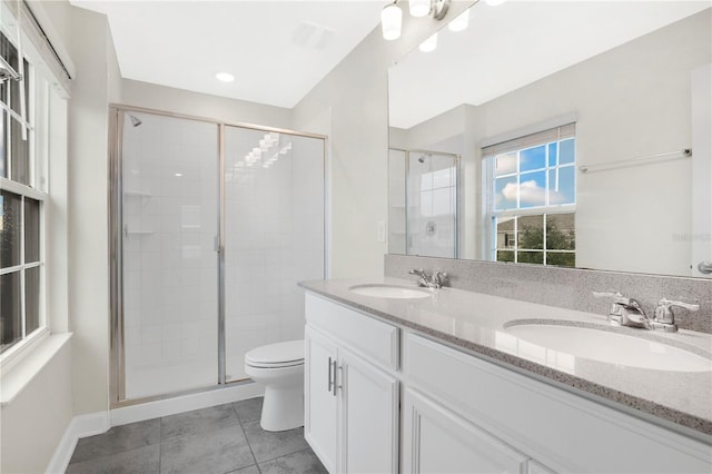 15060 Book Club Rd, Winter Garden, FL 34787 - full bathroom with a stall shower, double vanity, tile patterned flooring, and recessed lighting