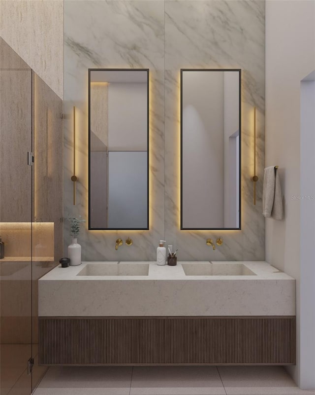 12818 Brunello Cir, Clermont, FL 34711 - full bathroom with double vanity and a shower stall