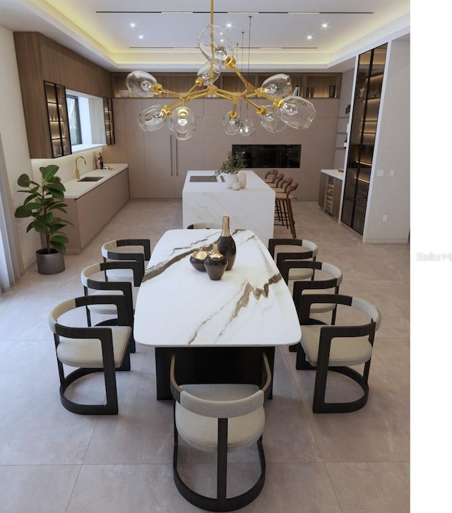 12818 Brunello Cir, Clermont, FL 34711 - dining space with a tray ceiling and a chandelier