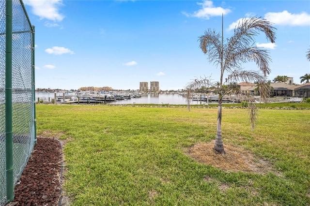 view of yard with a water view