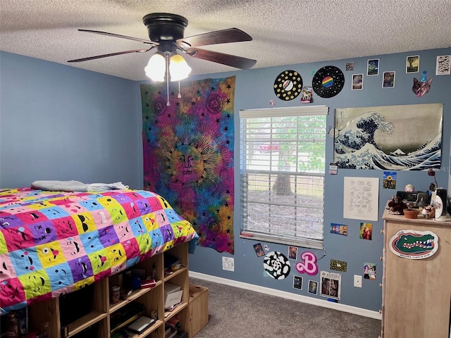 1430 Arrowhead Trl, Deltona, FL 32725 - carpeted bedroom featuring a textured ceiling, baseboards, and ceiling fan