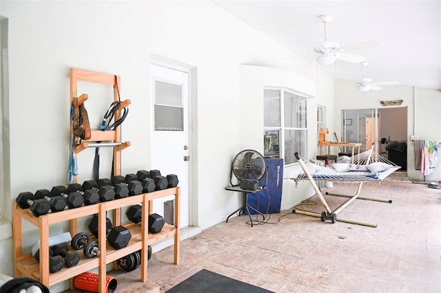 1430 Arrowhead Trl, Deltona, FL 32725 - workout area featuring lofted ceiling and a ceiling fan