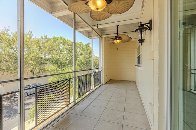 balcony with a ceiling fan