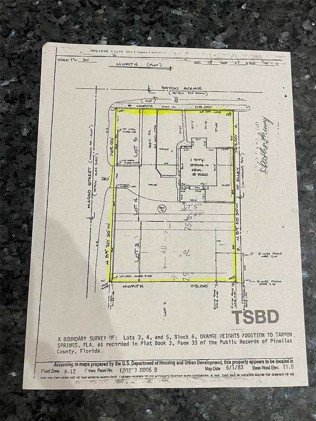 820 Bayou Ave, Tarpon Springs, FL 34689 - survey map / technical document with property parcel outlined