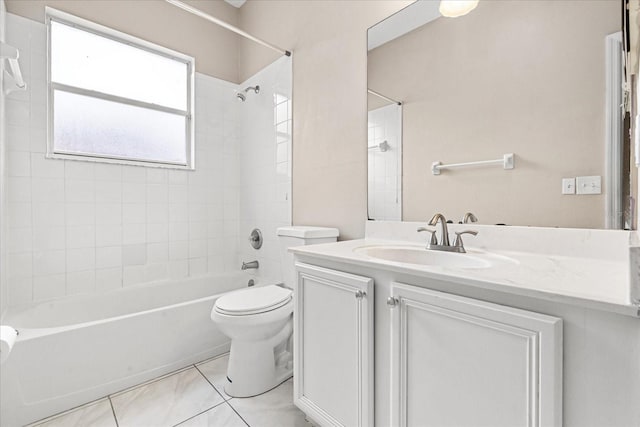 bathroom with shower / tub combination, toilet, and vanity