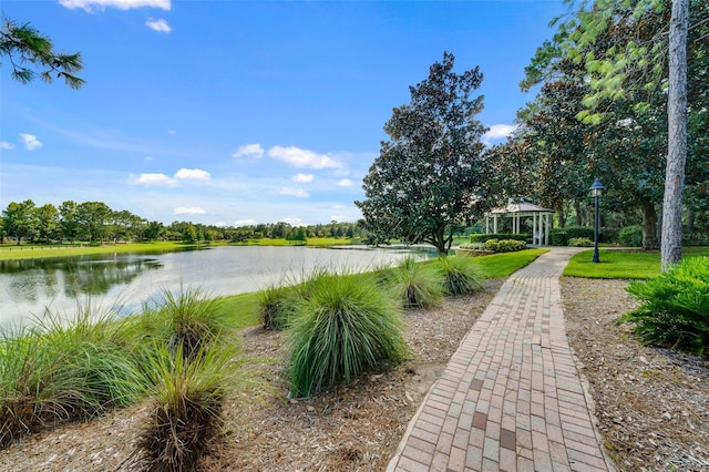 water view featuring a gazebo
