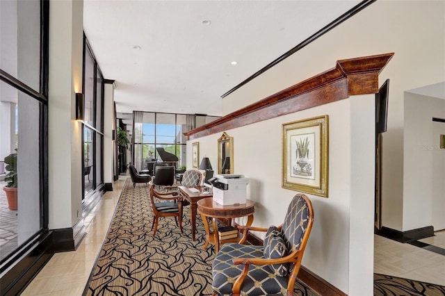 lobby with a wall of windows