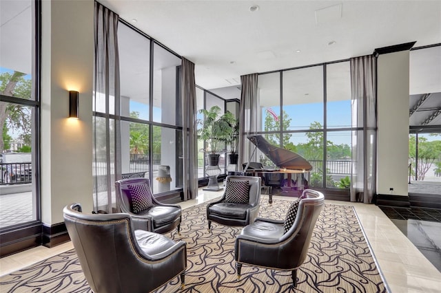 common area with floor to ceiling windows