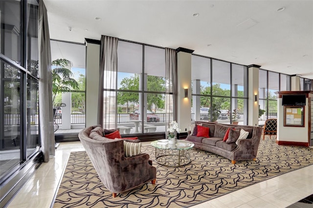 building lobby featuring a wall of windows