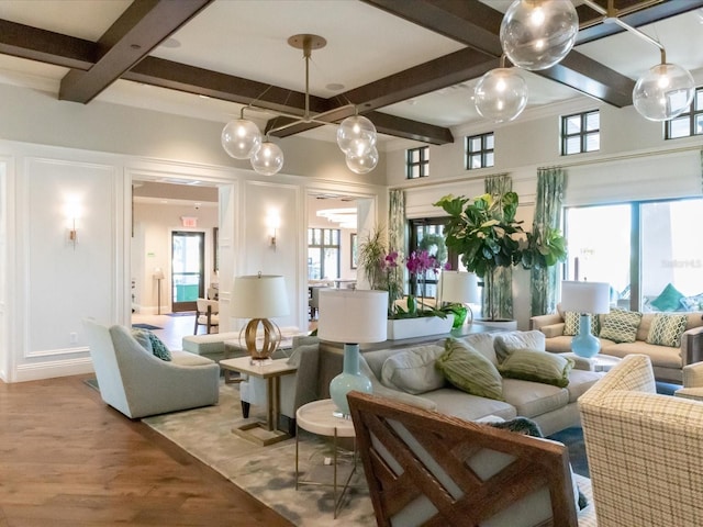 1632 Tropical Palms Cir, Kissimmee, FL 34747 - building lobby with beam ceiling, coffered ceiling, and a decorative wall