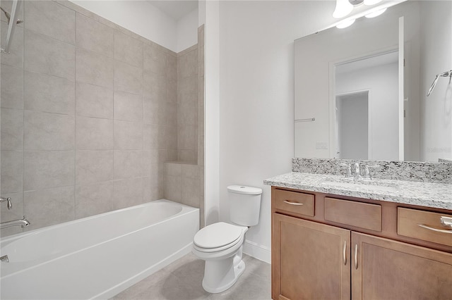 full bath with toilet, vanity, bathtub / shower combination, tile patterned floors, and baseboards
