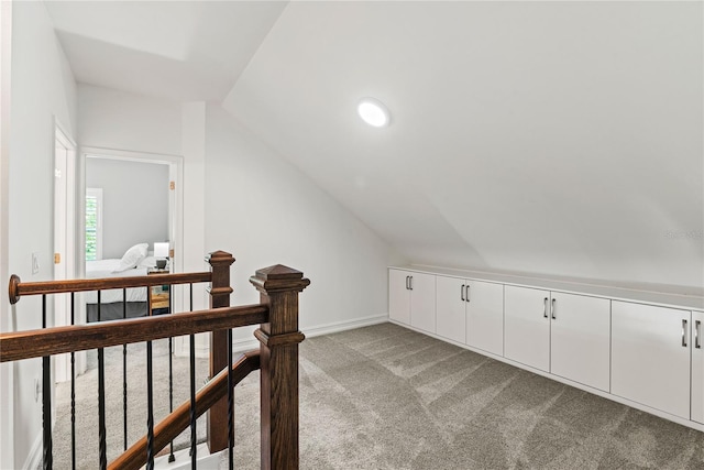 additional living space with vaulted ceiling and light colored carpet