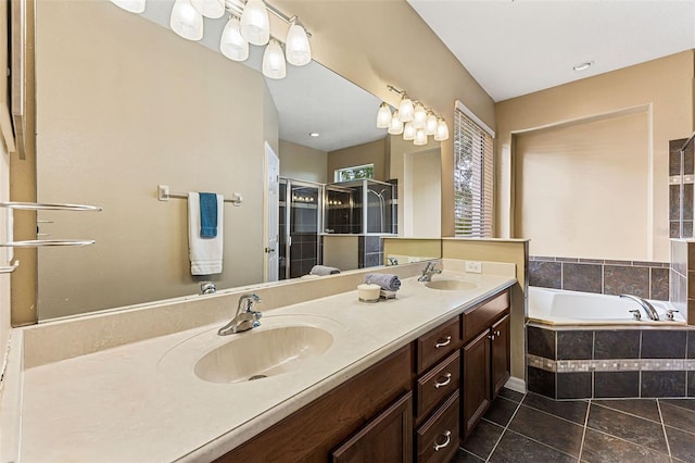 4813 River Gem Ave, Windermere, FL 34786 - bathroom with a garden tub, a shower stall, double vanity, and tile patterned flooring