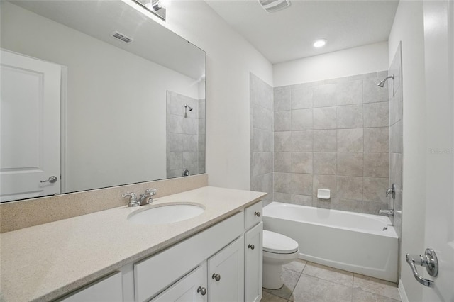 full bathroom with toilet, tile patterned floors,  shower combination, and vanity