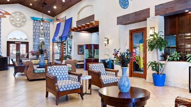 8941 Bismarck Palm Rd, Kissimmee, FL 34747 - common area with high vaulted ceiling, recessed lighting, and wood ceiling