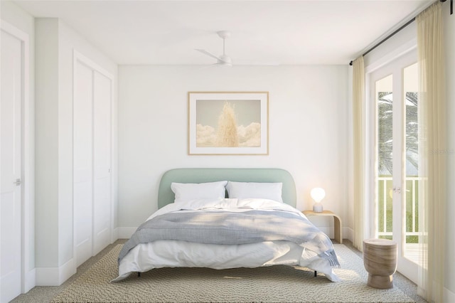 12536 Westhaven Oak Dr Unit 111, Winter Garden, FL 34787 - carpeted bedroom with access to exterior, ceiling fan, and baseboards
