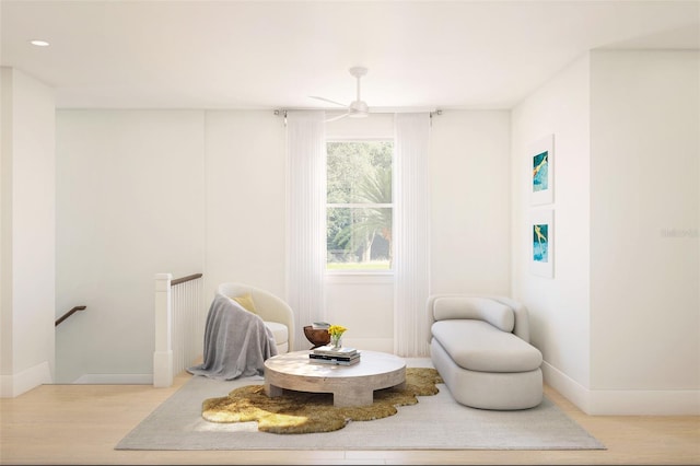 12536 Westhaven Oak Dr Unit 111, Winter Garden, FL 34787 - living area featuring an upstairs landing, wood finished floors, baseboards, recessed lighting, and a ceiling fan
