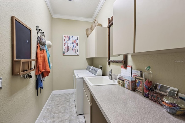 6686 SE 135th St, Summerfield, FL 34491 - laundry area with cabinet space, washing machine and clothes dryer, ornamental molding, and baseboards