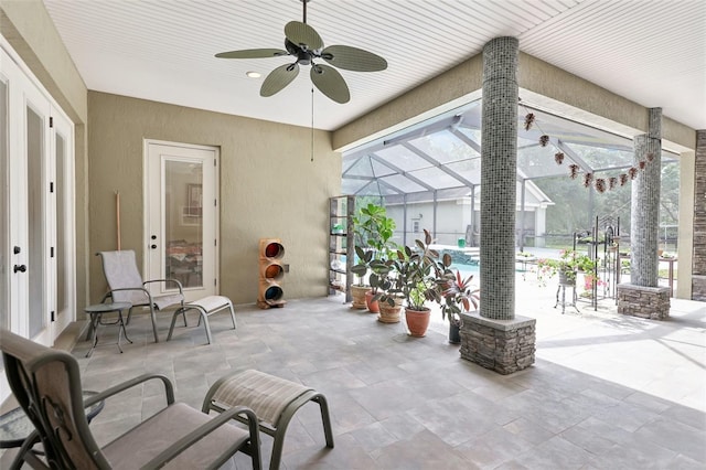 6686 SE 135th St, Summerfield, FL 34491 - view of patio / terrace featuring ceiling fan, an outdoor pool, and a lanai