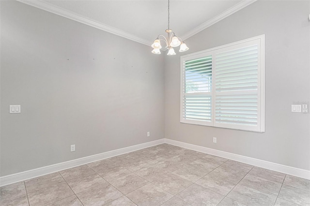 1602 W Caroline Path, Lecanto, FL 34461 - empty room featuring crown molding, a chandelier, baseboards, and light tile patterned floors