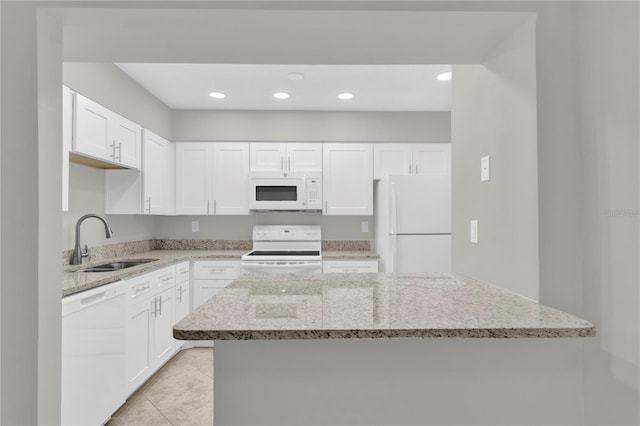 514 Orange Dr Unit 31, Altamonte Springs, FL 32701 - kitchen featuring white appliances, a sink, light stone counters, white cabinets, and recessed lighting