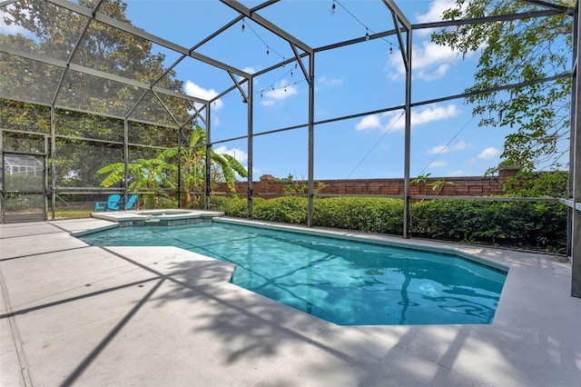 12411 Scarlett Sage Ct, Winter Garden, FL 34787 - view of pool with a patio area, a pool with connected hot tub, a lanai, and fence