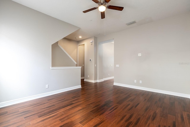 625 Pavia Loop, Lake Mary, FL 32746 - empty room featuring a ceiling fan, dark wood-style flooring, baseboards, stairs, and recessed lighting
