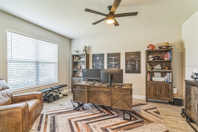 2539 Auburn Ridge Dr, Apopka, FL 32712 - office space featuring a ceiling fan, a textured ceiling, baseboards, and wood finished floors