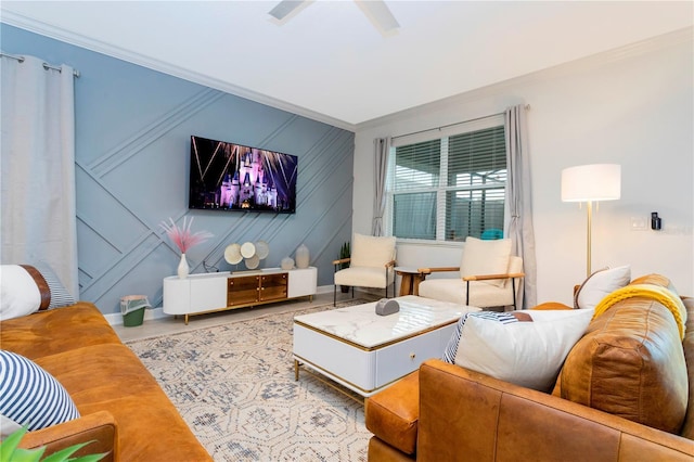 2836 Simile St, Kissimmee, FL 34746 - living area with crown molding and a ceiling fan