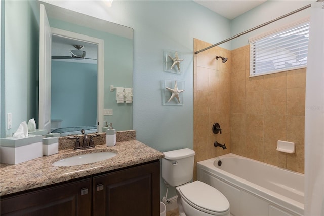 full bathroom with toilet, shower / washtub combination, and vanity