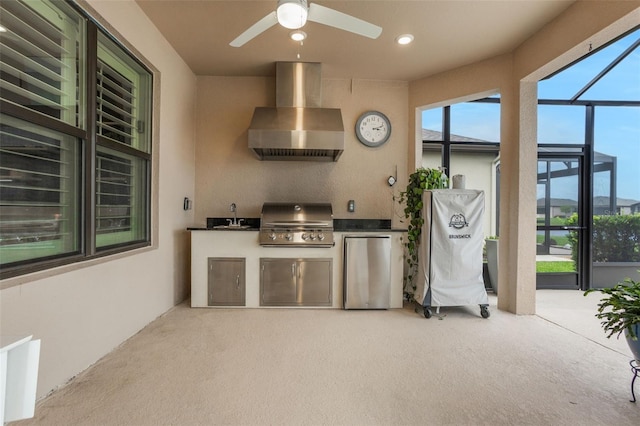 636 San Augusto Dr, Kissimmee, FL 34759 - view of patio / terrace with ceiling fan, a sink, and glass enclosure