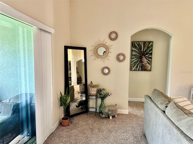 1474 Lakeside Ave, Davenport, FL 33837 - corridor featuring carpet, baseboards, and arched walkways