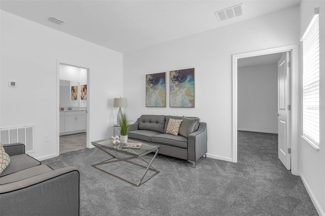 living area with carpet, healthy amount of natural light, and baseboards