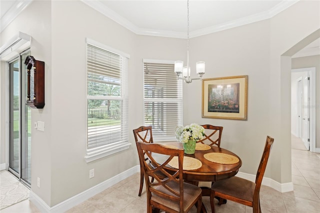 31754 Red Tail Blvd, Sorrento, FL 32776 - dining area featuring a chandelier, light tile patterned floors, baseboards, and ornamental molding