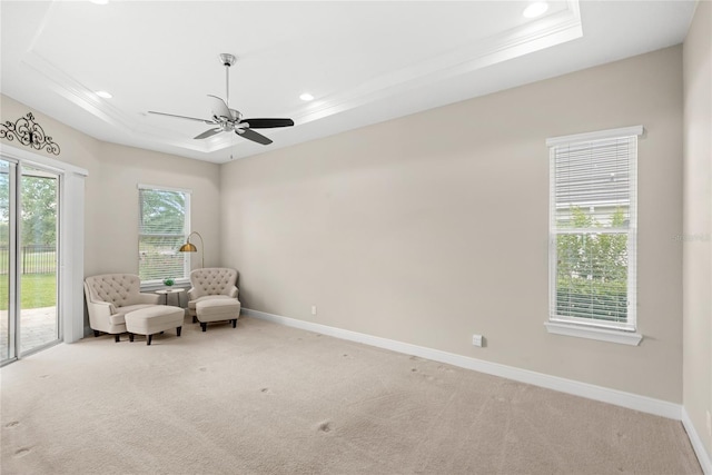31754 Red Tail Blvd, Sorrento, FL 32776 - sitting room with a raised ceiling, light carpet, baseboards, ornamental molding, and recessed lighting
