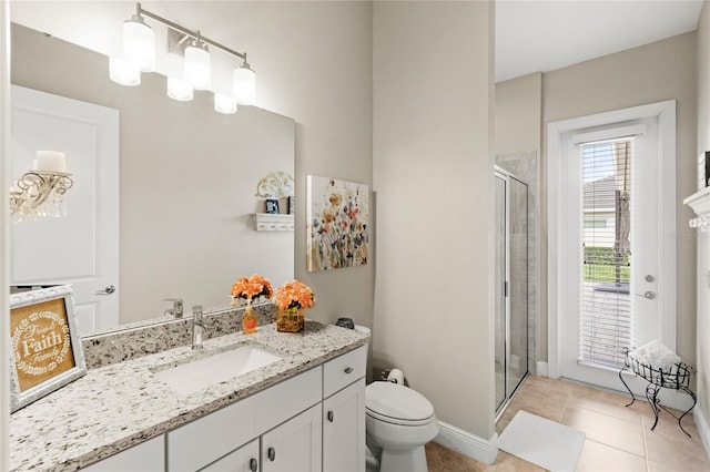 31754 Red Tail Blvd, Sorrento, FL 32776 - full bath with a shower stall, tile patterned floors, toilet, vanity, and baseboards