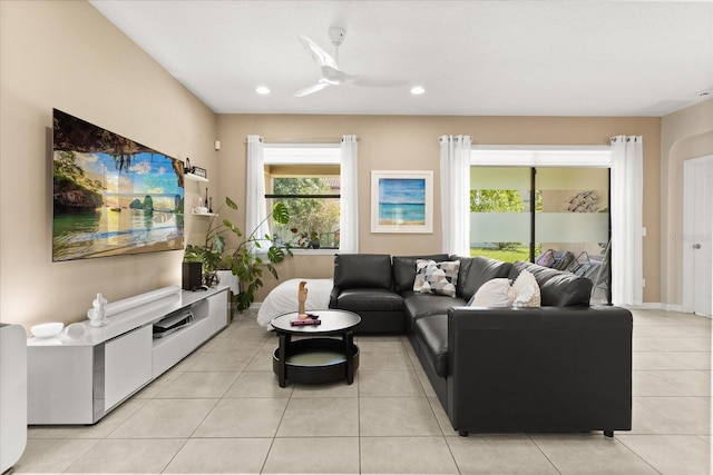 1501 Prairie Oaks Dr, Saint Cloud, FL 34771 - living area featuring ceiling fan, light tile patterned flooring, and recessed lighting
