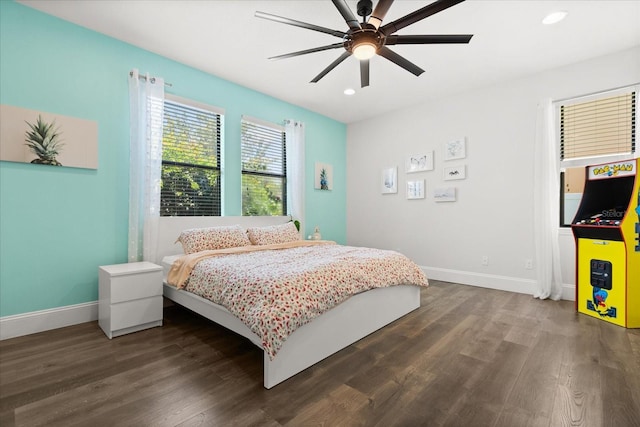 1501 Prairie Oaks Dr, Saint Cloud, FL 34771 - bedroom featuring dark wood finished floors, recessed lighting, baseboards, and a ceiling fan