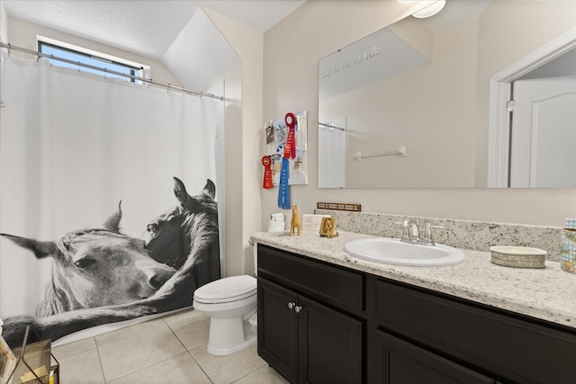 1501 Prairie Oaks Dr, Saint Cloud, FL 34771 - bathroom featuring vanity, tile patterned floors, toilet, and curtained shower