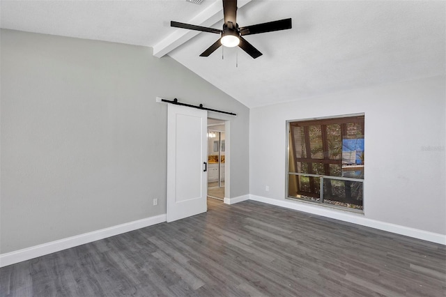 5039 Jamaica Cir Unit 10, Orlando, FL 32808 - empty room featuring a barn door, a ceiling fan, dark wood finished floors, and baseboards