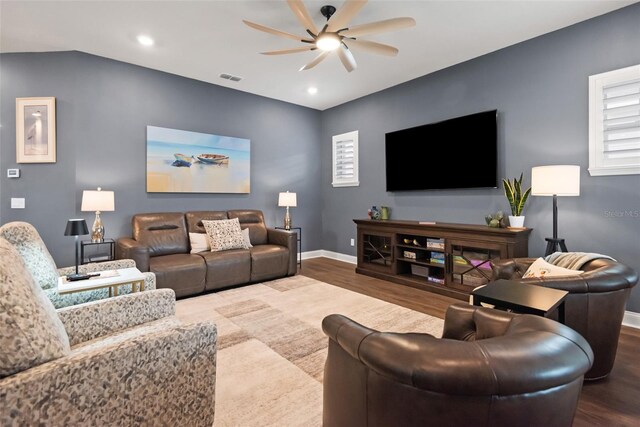 1212 Civitas Way, Winter Garden, FL 34787 - living room with a ceiling fan, wood finished floors, baseboards, and recessed lighting