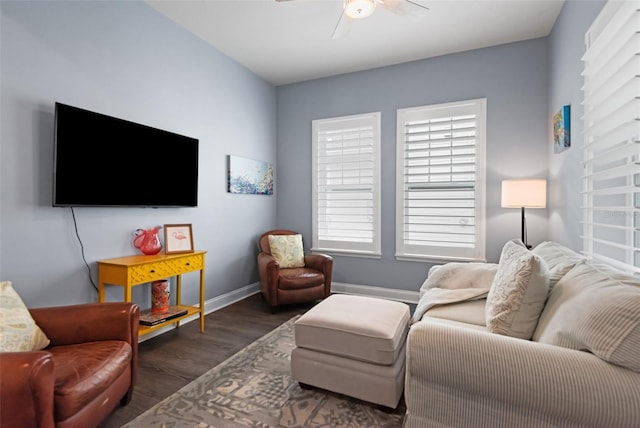 1212 Civitas Way, Winter Garden, FL 34787 - living room featuring a ceiling fan, wood finished floors, and baseboards