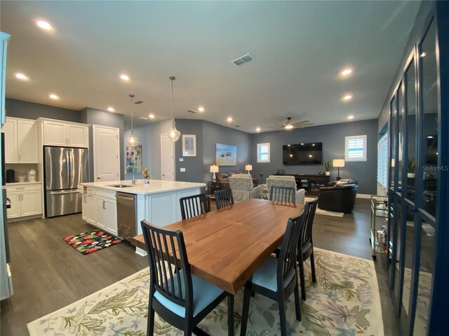 1212 Civitas Way, Winter Garden, FL 34787 - dining space with ceiling fan, dark wood finished floors, and recessed lighting