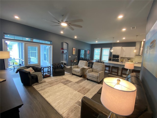 1212 Civitas Way, Winter Garden, FL 34787 - living area featuring ceiling fan, wood finished floors, and recessed lighting