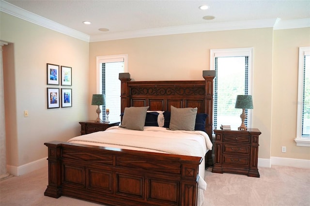 11013 Ullswater Ln, Windermere, FL 34786 - bedroom featuring light colored carpet, crown molding, baseboards, and recessed lighting
