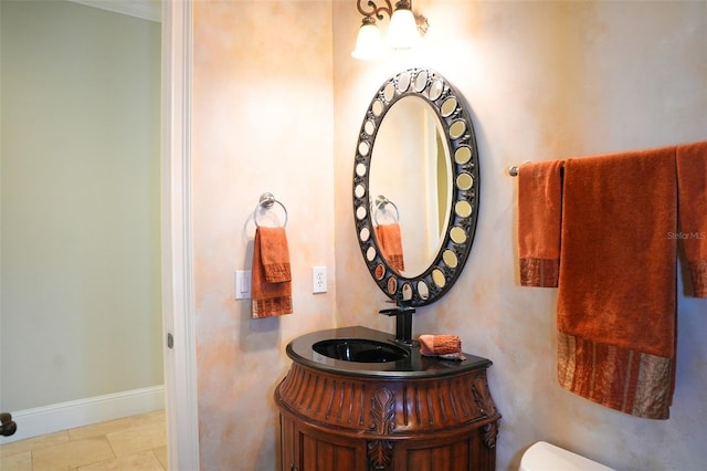 11013 Ullswater Ln, Windermere, FL 34786 - half bathroom featuring toilet, baseboards, vanity, and tile patterned flooring