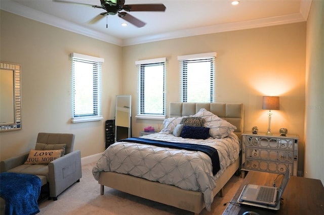 11013 Ullswater Ln, Windermere, FL 34786 - bedroom with multiple windows, crown molding, carpet floors, recessed lighting, and baseboards