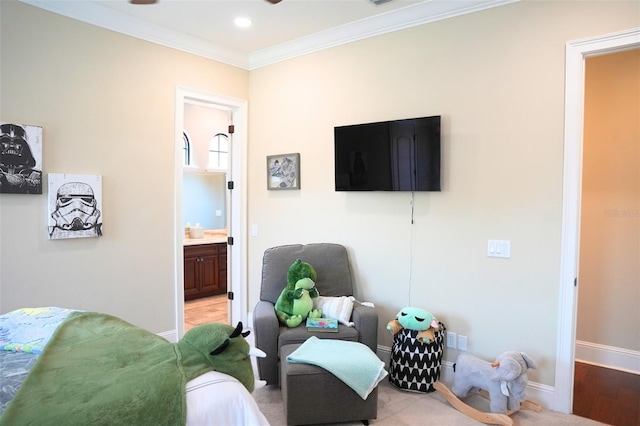 11013 Ullswater Ln, Windermere, FL 34786 - sitting room with ornamental molding, ceiling fan, baseboards, and recessed lighting